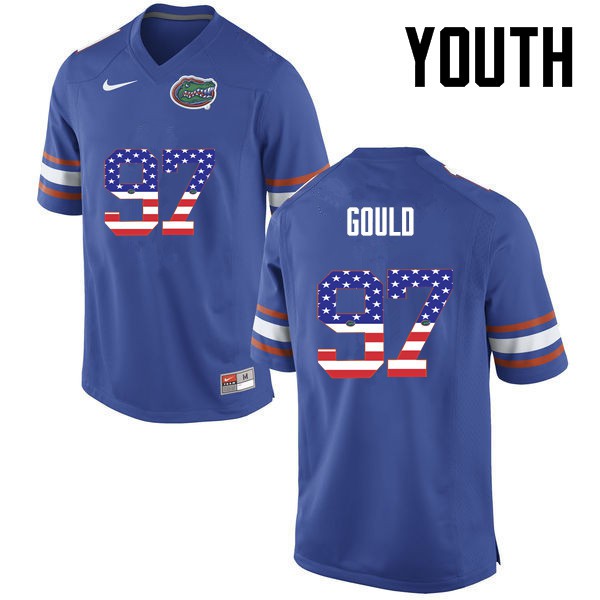 Florida Gators Youth #97 Jon Gould College Football USA Flag Fashion Blue